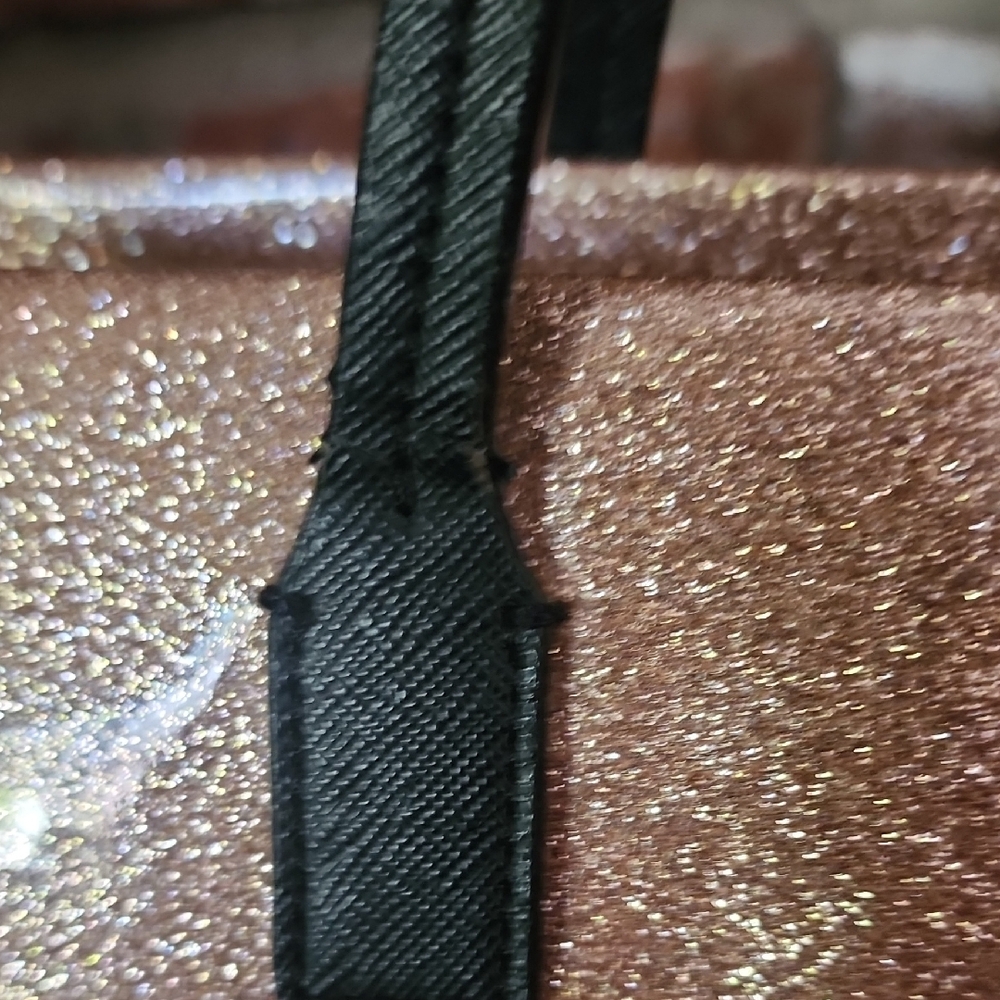 Kate Spade Rose Gold Glitter Tote Bow Black Handles Sparkly Shopper Bag - Picture 4 of 16